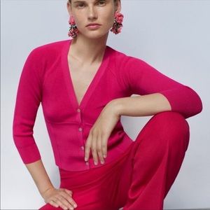 Zara Cropped Hot Pink Cardigan